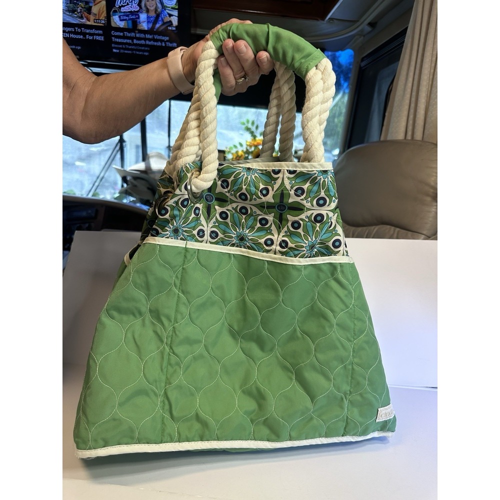 Cinda B Green Verde Bonita Beach Bag Bag II Rope Handles 18" X 10.5" x 15"